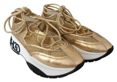 Jimmy Choo Golden Glamour Mesh Leather Sneakers - Hilstor