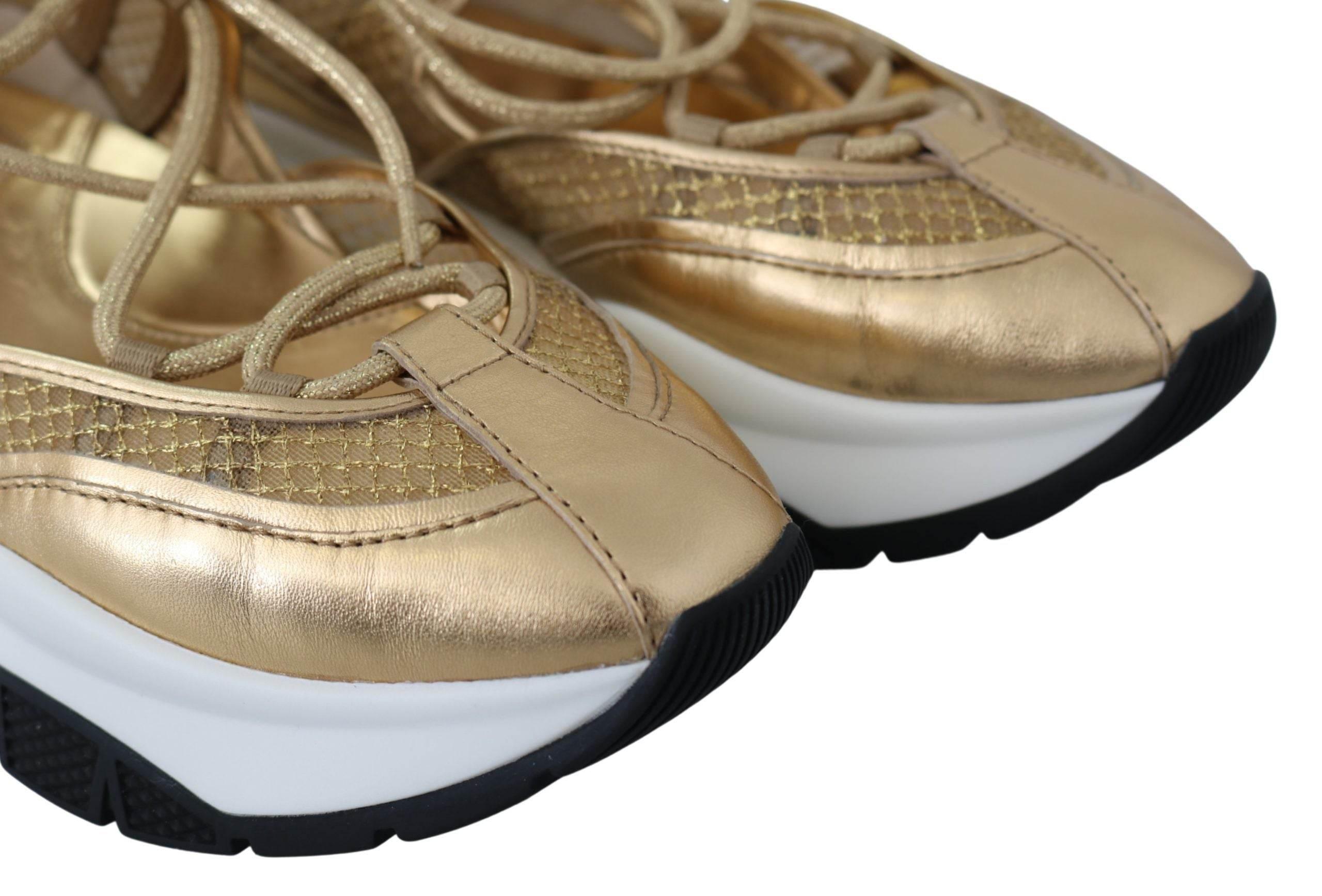 Jimmy Choo Golden Glamour Mesh Leather Sneakers - Hilstor