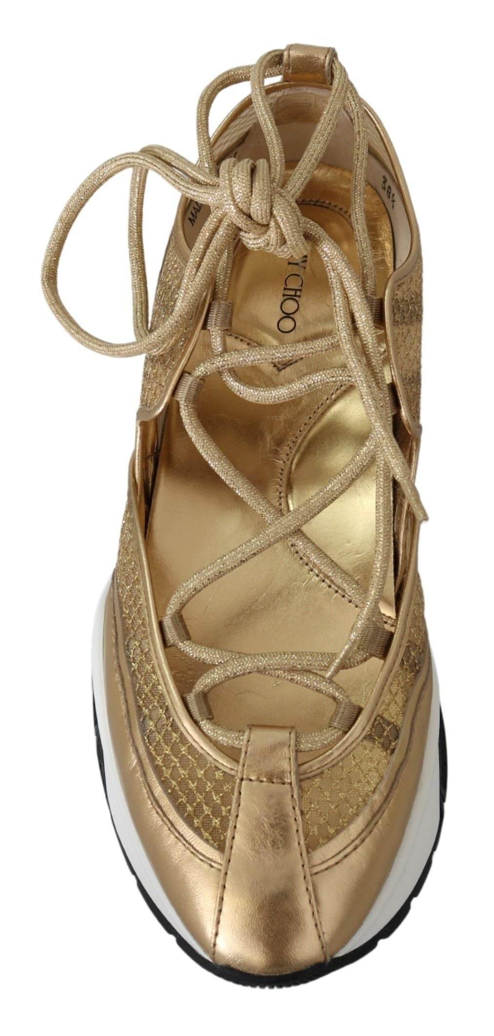 Jimmy Choo Golden Glamour Mesh Leather Sneakers - Hilstor