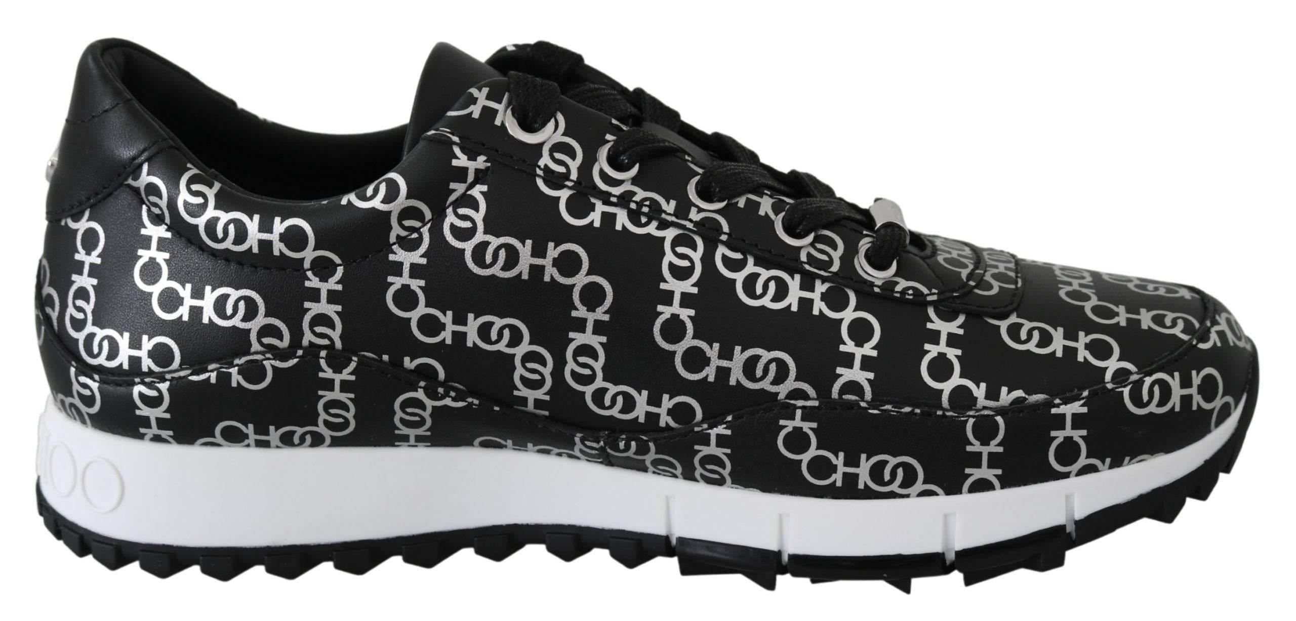 Jimmy Choo Elegant Black & Silver Leather Sneakers - Hilstor
