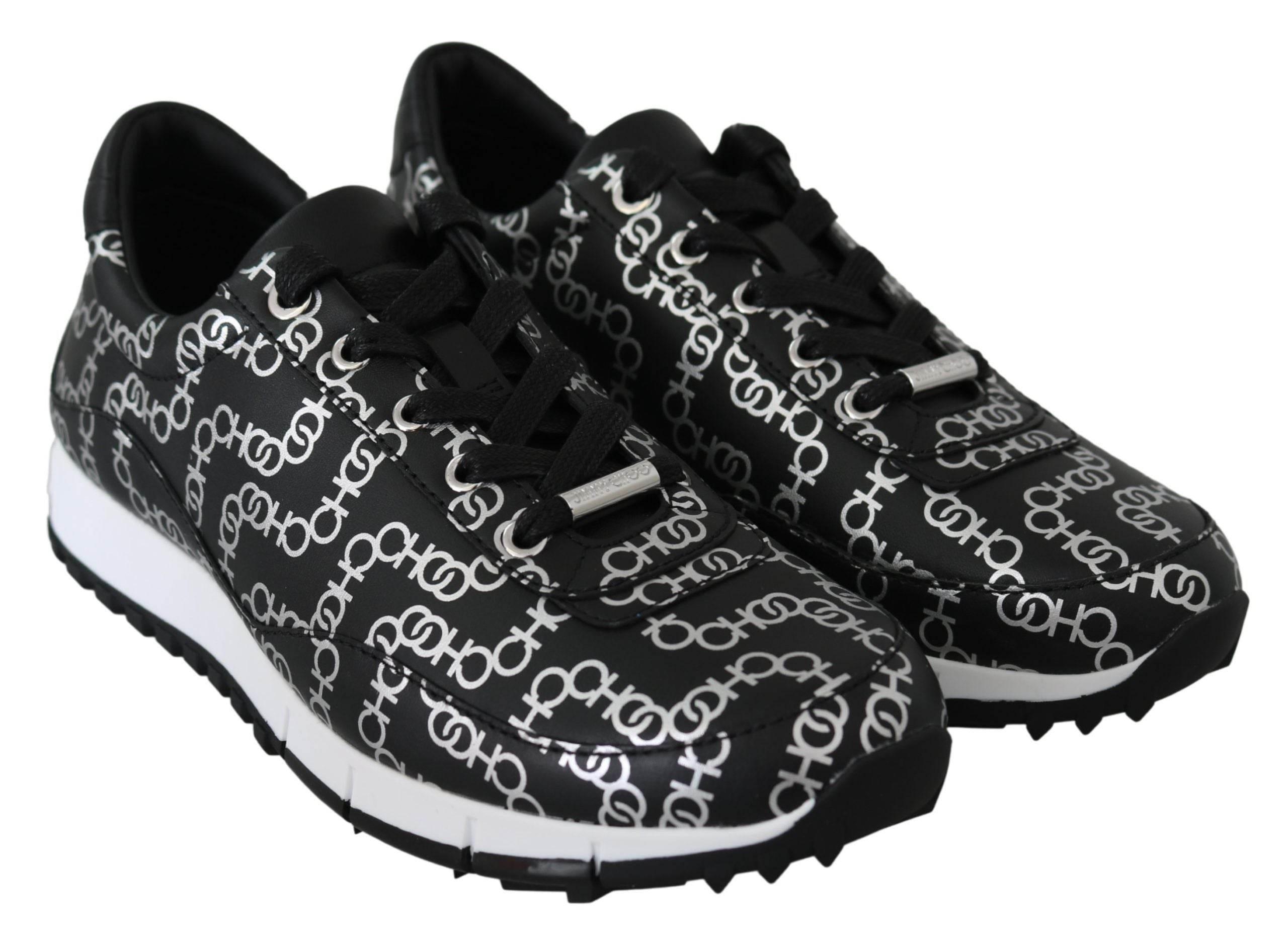 Jimmy Choo Elegant Black & Silver Leather Sneakers - Hilstor