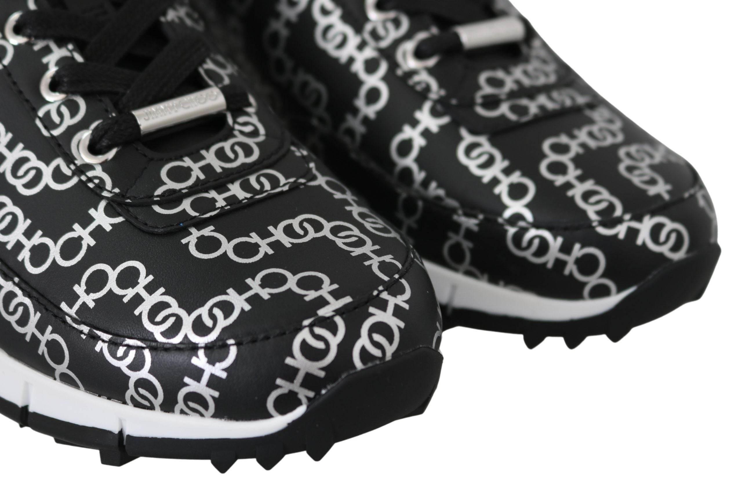 Jimmy Choo Elegant Black & Silver Leather Sneakers - Hilstor