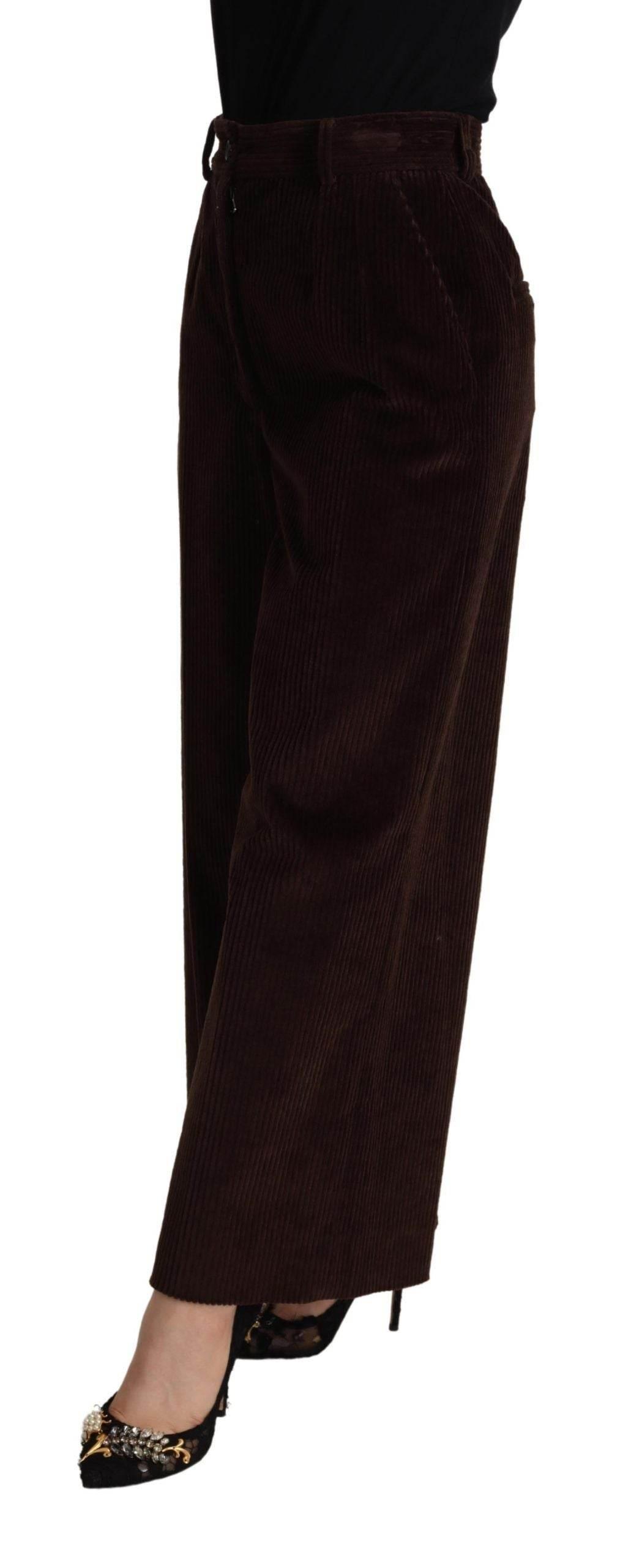Dolce & Gabbana Black Cotton High Waist Trouser Wide Leg Pants - Hilstor