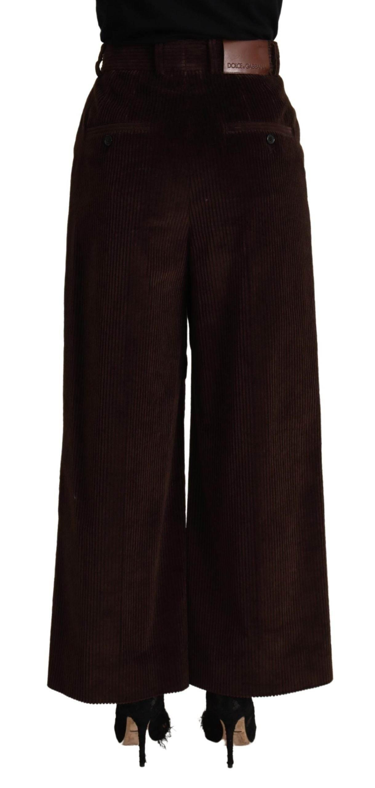 Dolce & Gabbana Black Cotton High Waist Trouser Wide Leg Pants - Hilstor