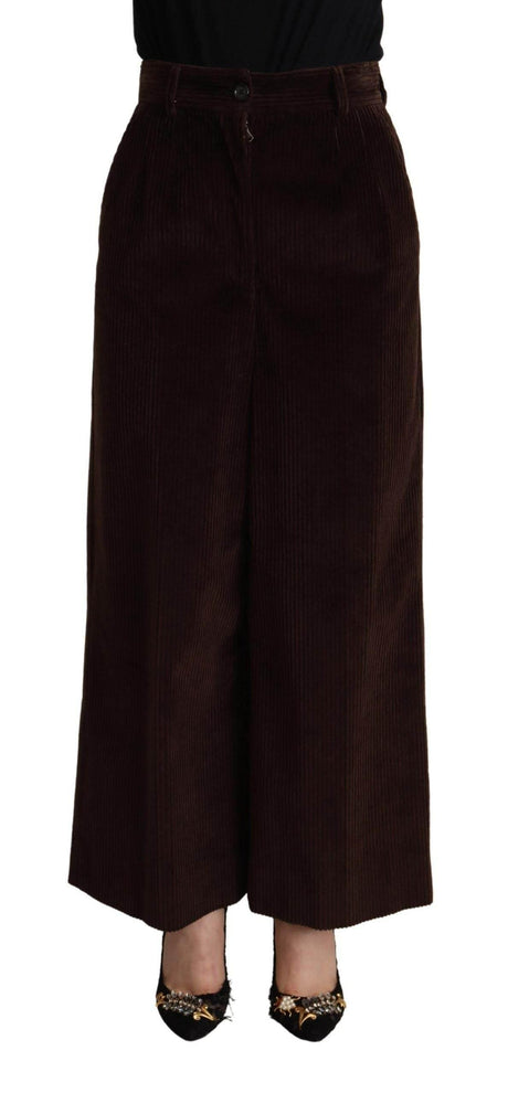 Dolce & Gabbana Black Cotton High Waist Trouser Wide Leg Pants - Hilstor