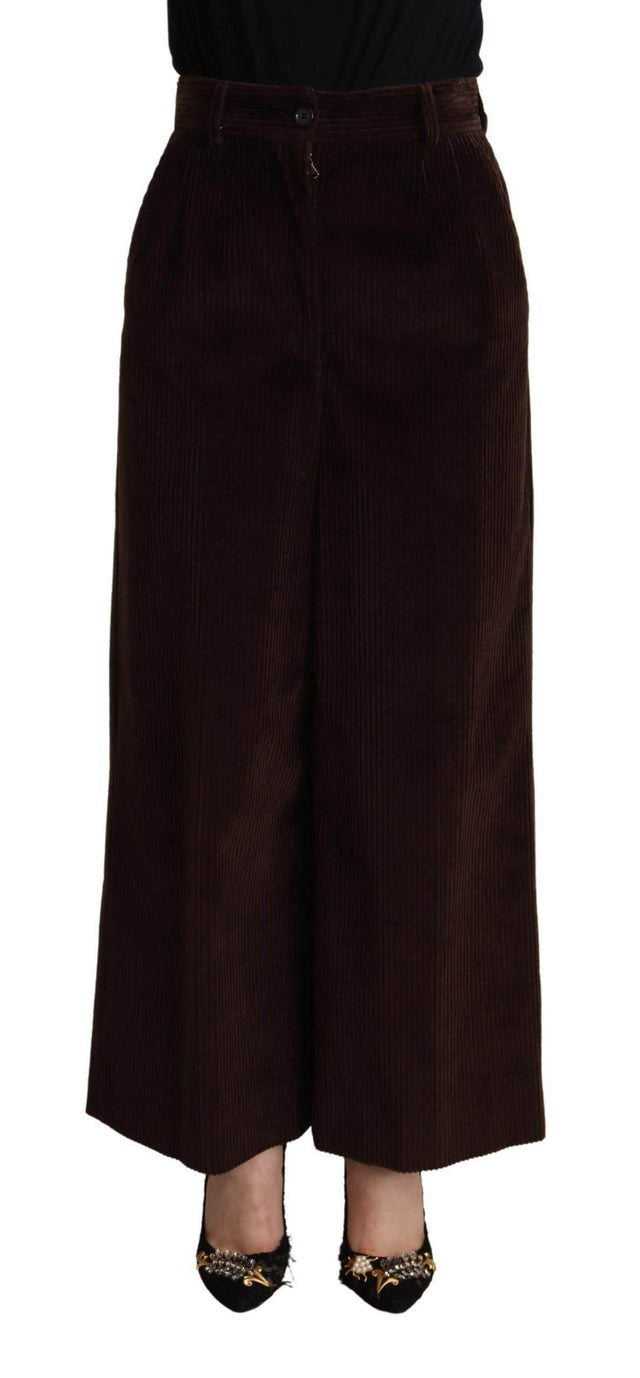 Dolce & Gabbana Black Cotton High Waist Trouser Wide Leg Pants - Hilstor
