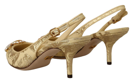Dolce & Gabbana Gleaming Gold Crystal Slingback Heels - Hilstor