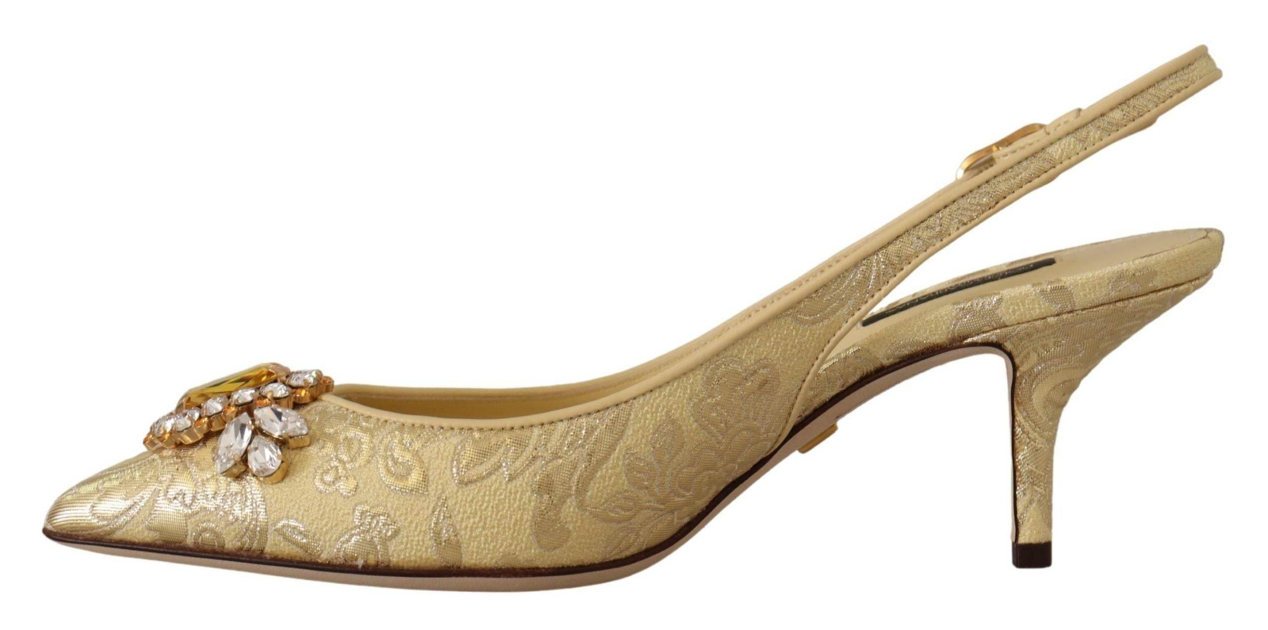 Dolce & Gabbana Gleaming Gold Crystal Slingback Heels - Hilstor