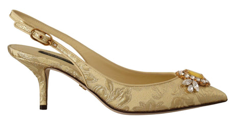 Dolce & Gabbana Gleaming Gold Crystal Slingback Heels - Hilstor