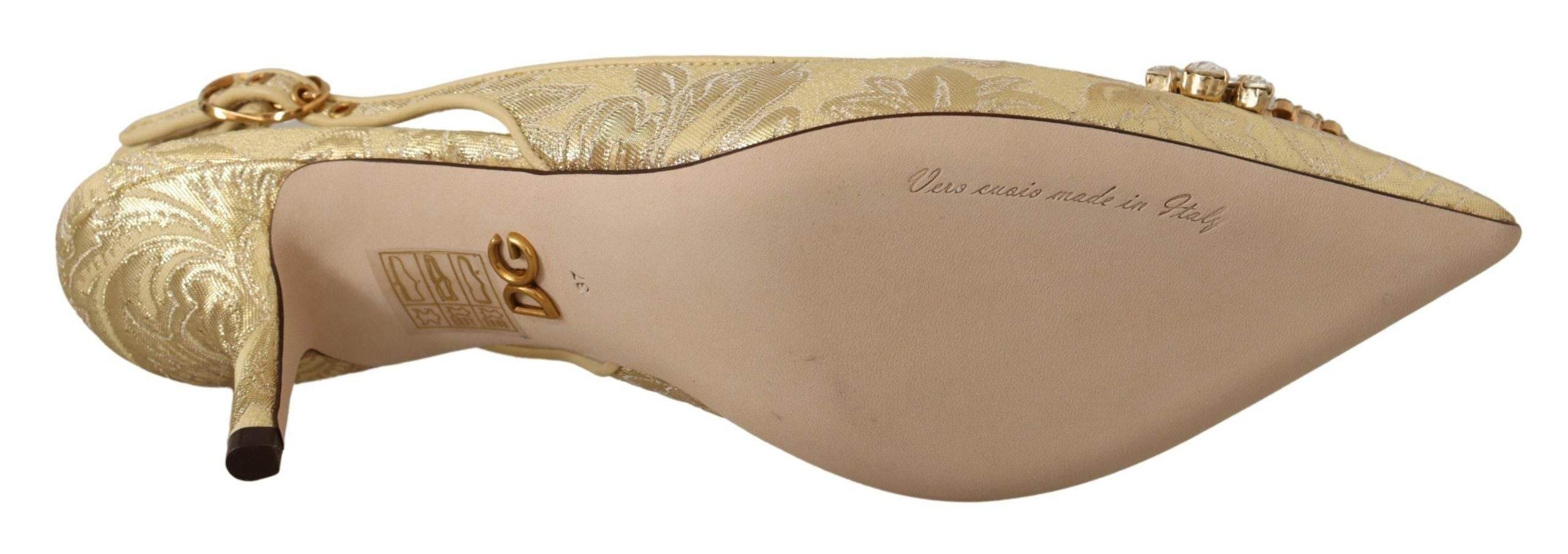 Dolce & Gabbana Gleaming Gold Crystal Slingback Heels - Hilstor
