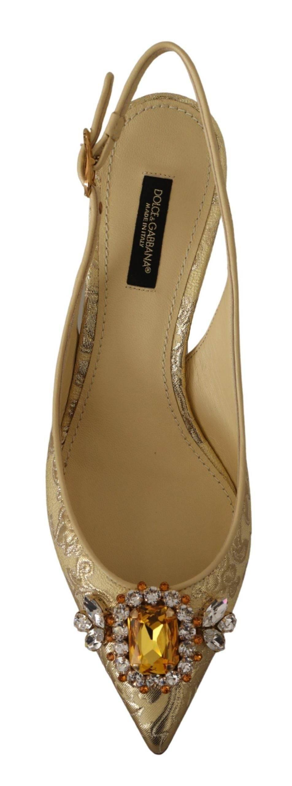 Dolce & Gabbana Gleaming Gold Crystal Slingback Heels - Hilstor