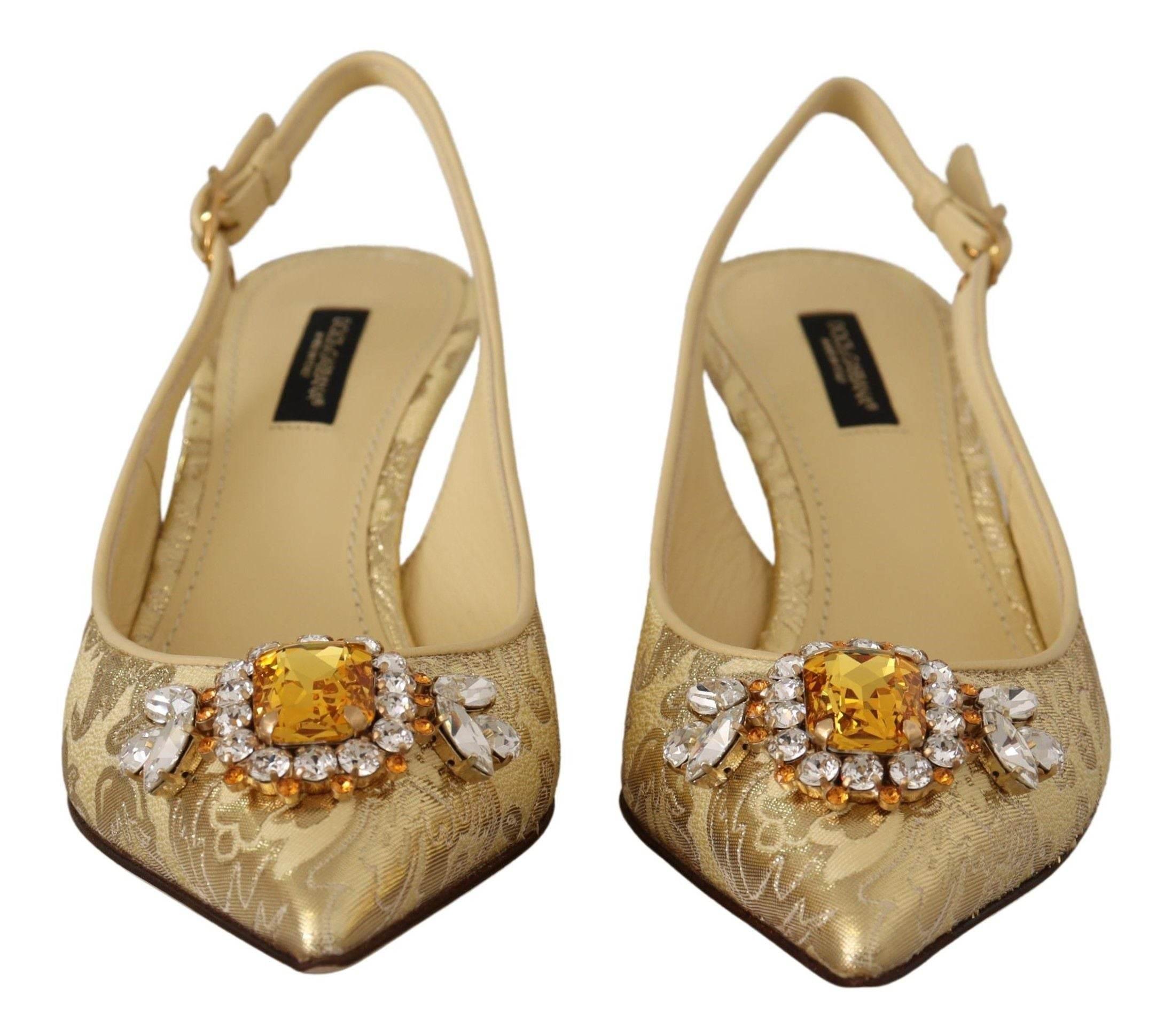 Dolce & Gabbana Gleaming Gold Crystal Slingback Heels - Hilstor