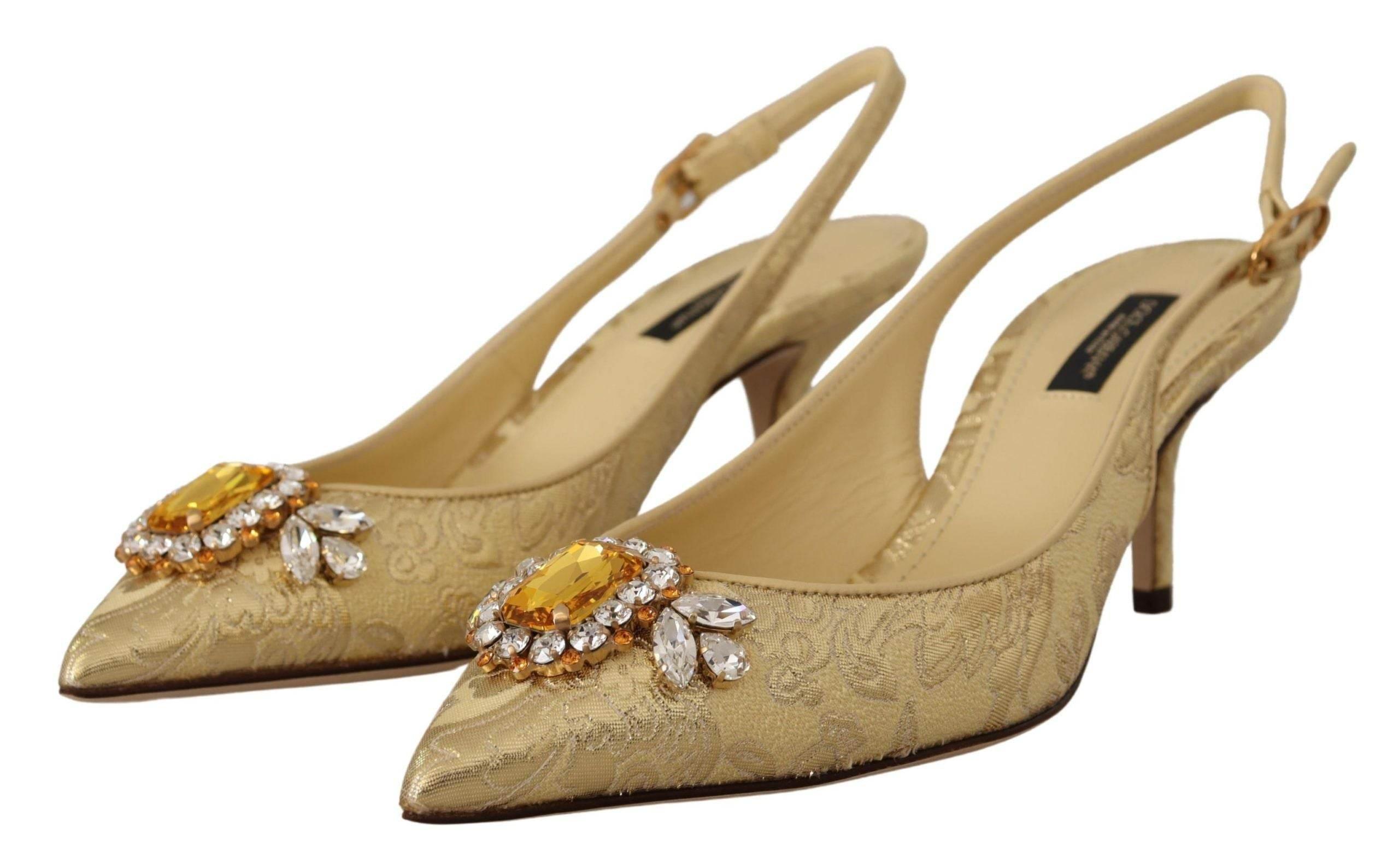 Dolce & Gabbana Gleaming Gold Crystal Slingback Heels - Hilstor