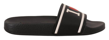 Dolce & Gabbana Black Leather I Love D&G Slides Sandals - Hilstor