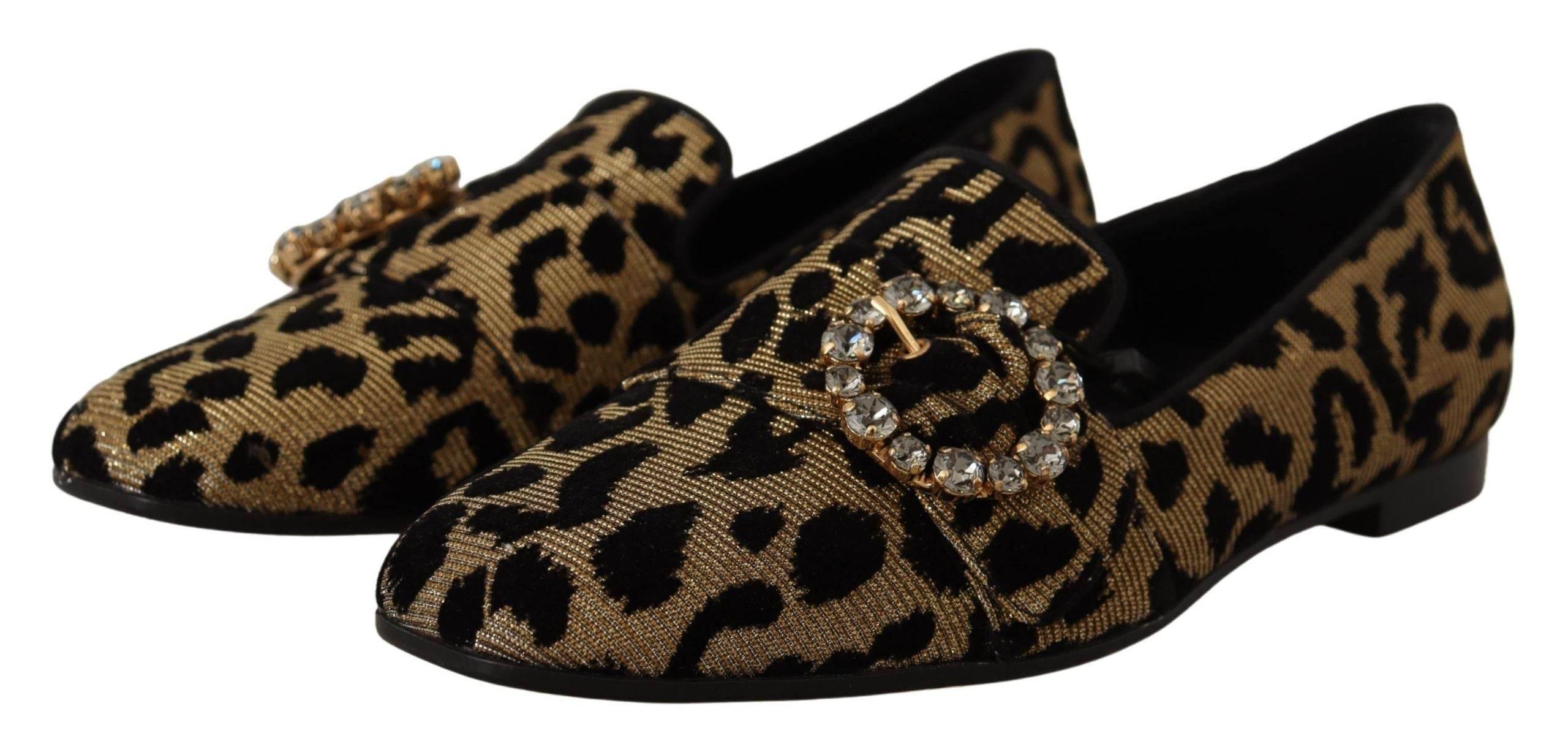 Dolce & Gabbana Elegant Leopard Crystal Gem Loafers - Hilstor