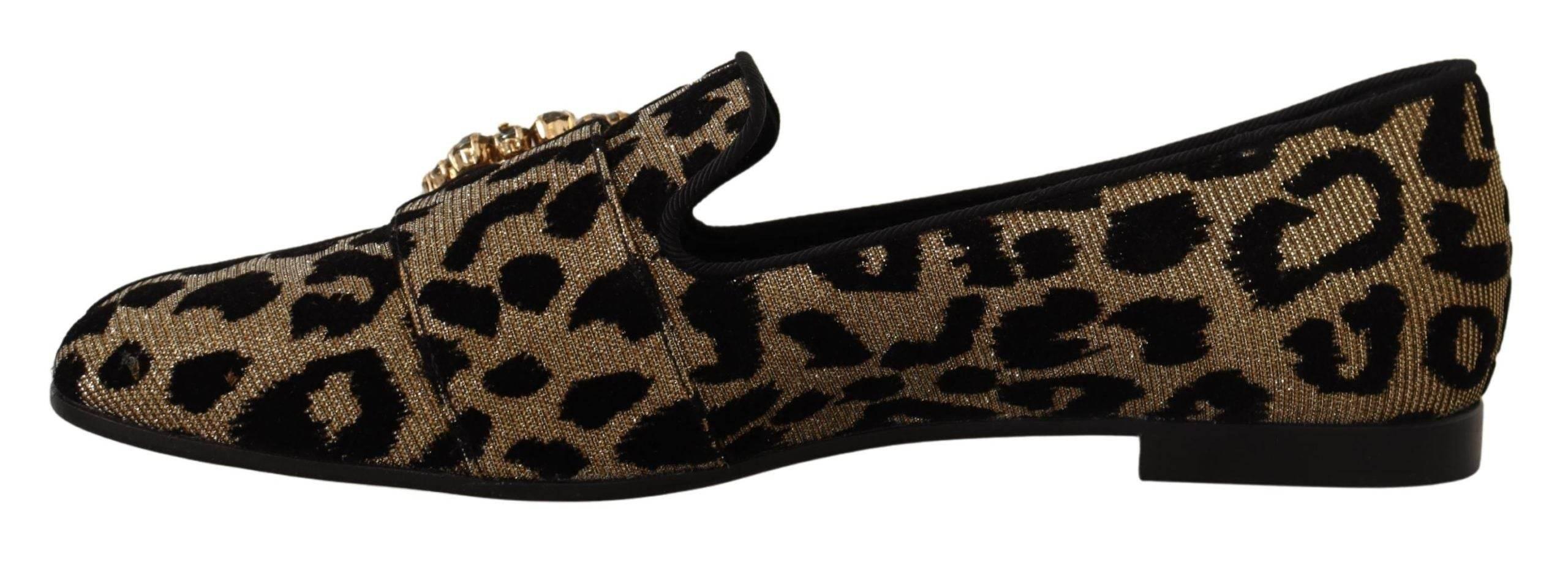 Dolce & Gabbana Elegant Leopard Crystal Gem Loafers - Hilstor