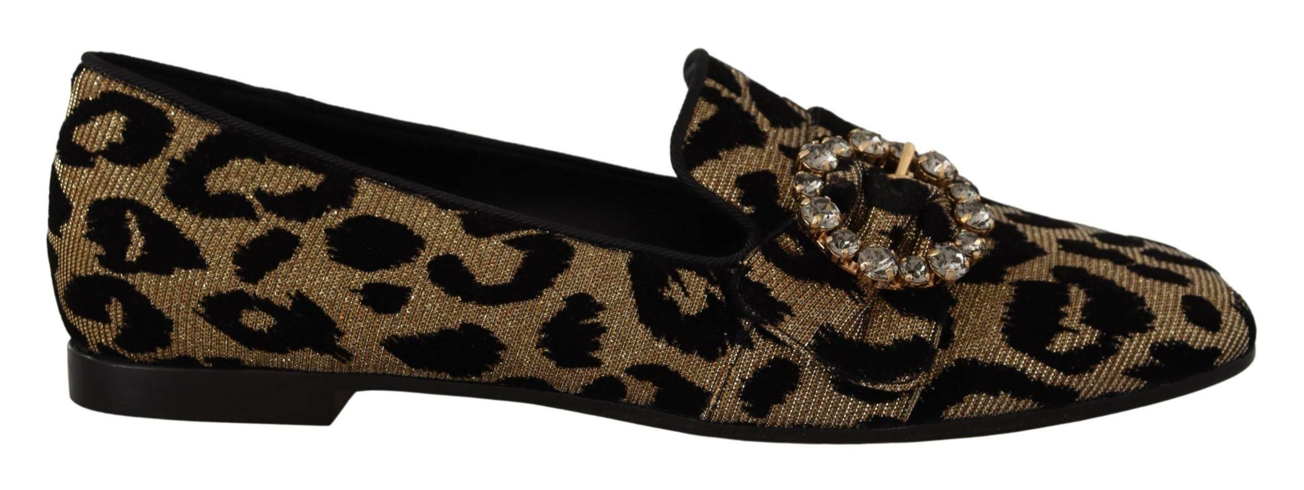 Dolce & Gabbana Elegant Leopard Crystal Gem Loafers - Hilstor