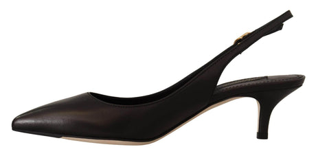 Dolce & Gabbana Elegant Black Leather Slingbacks Heels - Hilstor