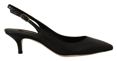 Dolce & Gabbana Elegant Black Leather Slingbacks Heels - Hilstor