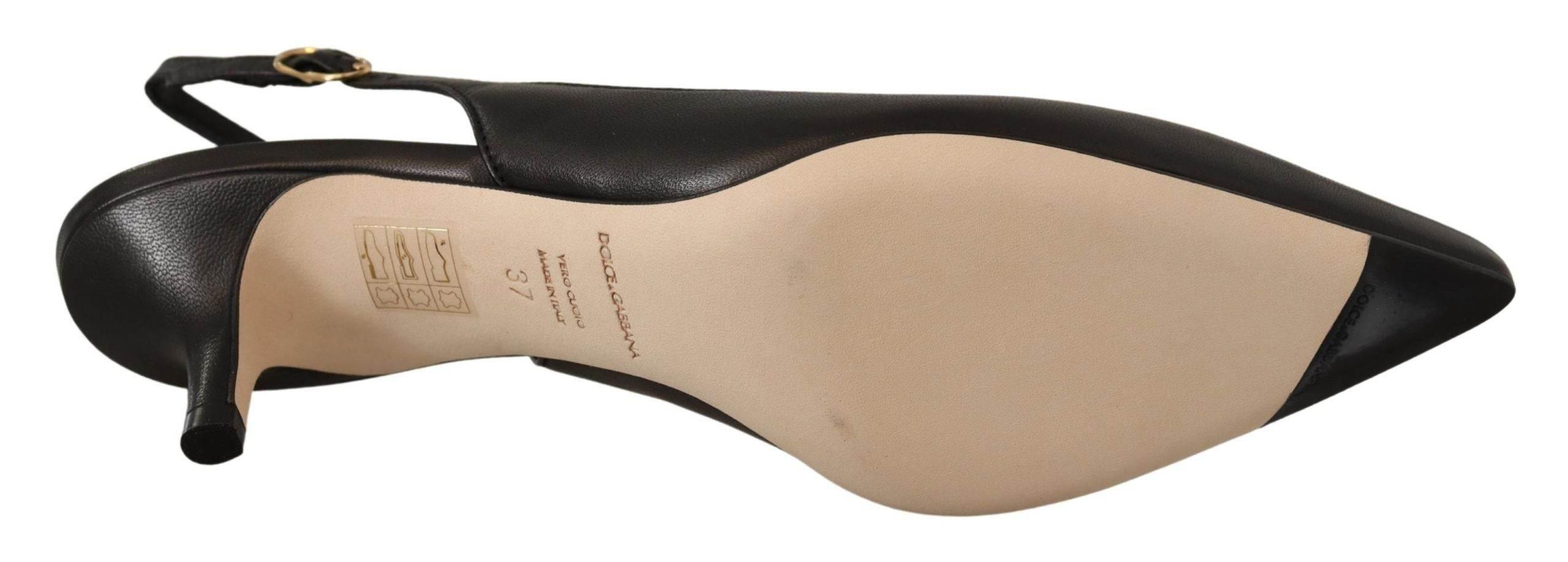 Dolce & Gabbana Elegant Black Leather Slingbacks Heels - Hilstor