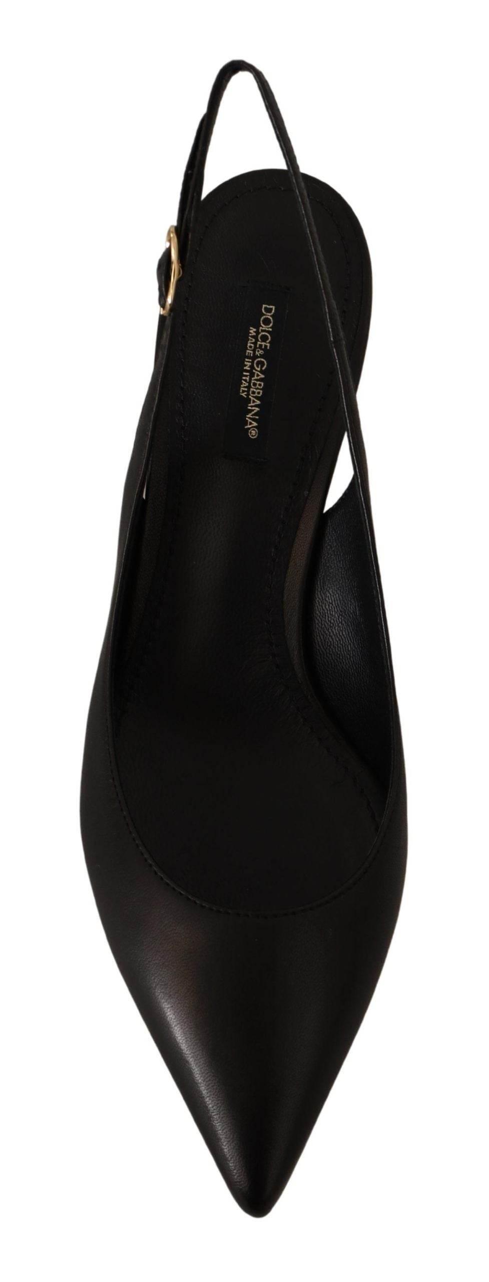 Dolce & Gabbana Elegant Black Leather Slingbacks Heels - Hilstor