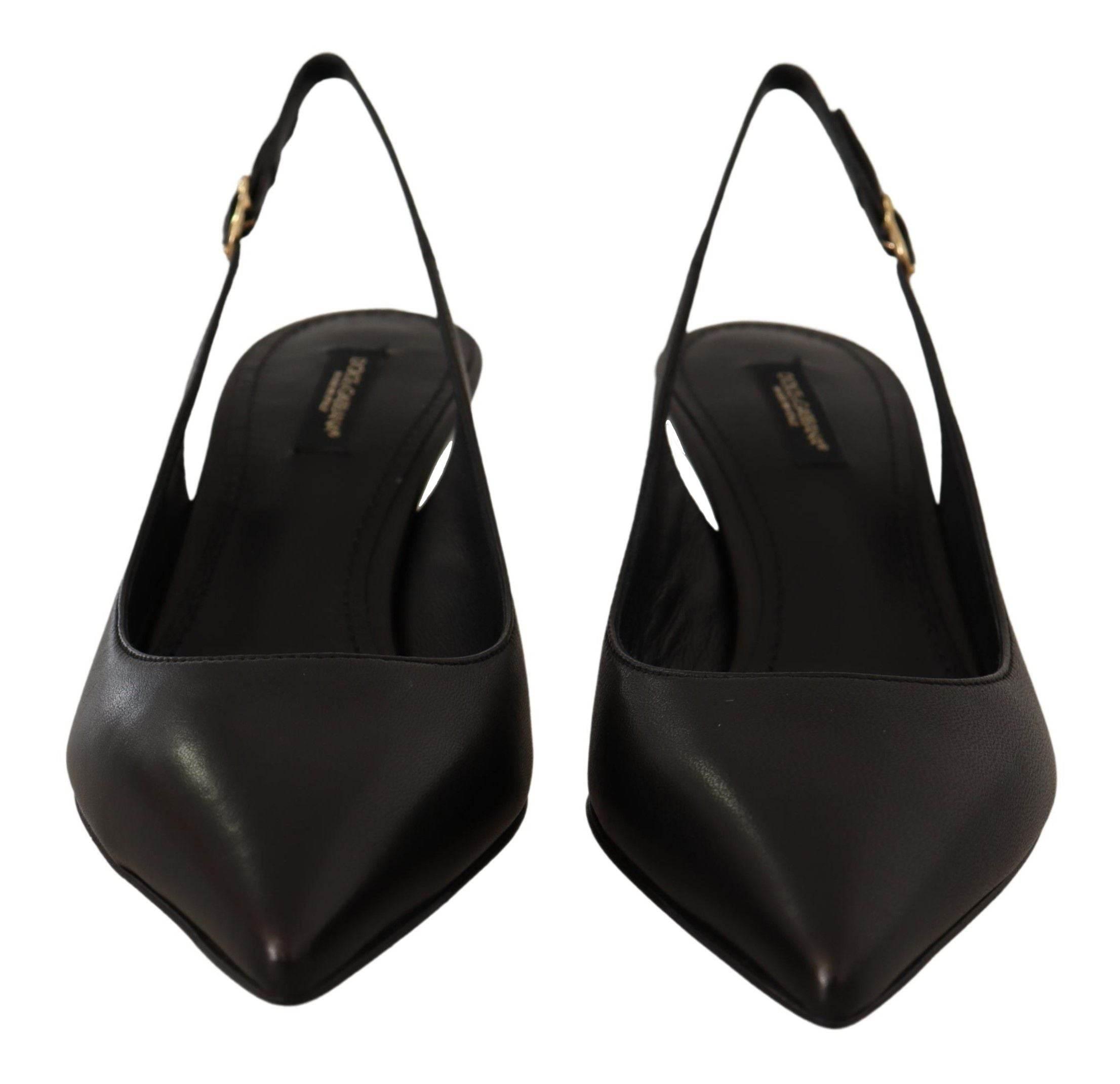 Dolce & Gabbana Elegant Black Leather Slingbacks Heels - Hilstor