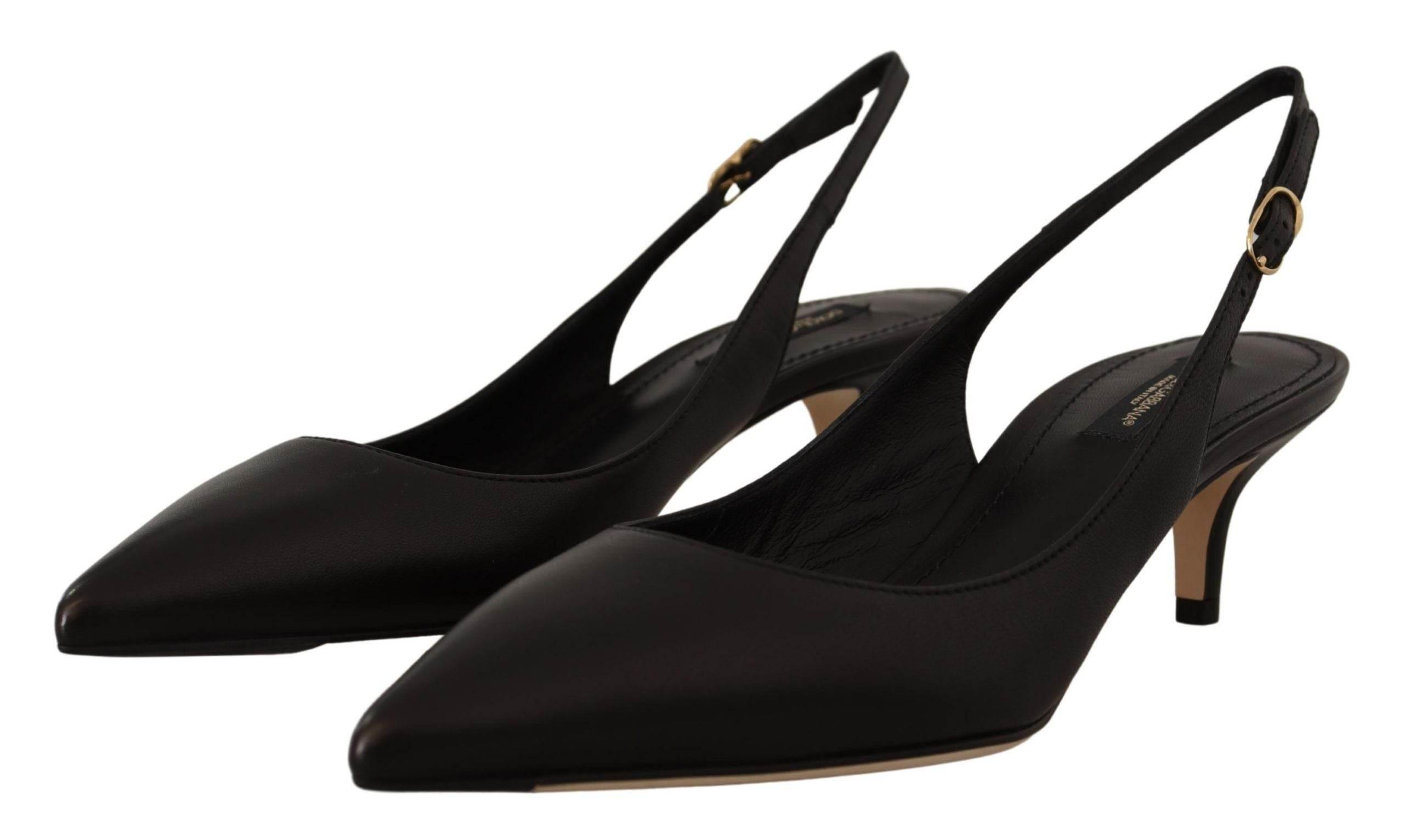 Dolce & Gabbana Elegant Black Leather Slingbacks Heels - Hilstor
