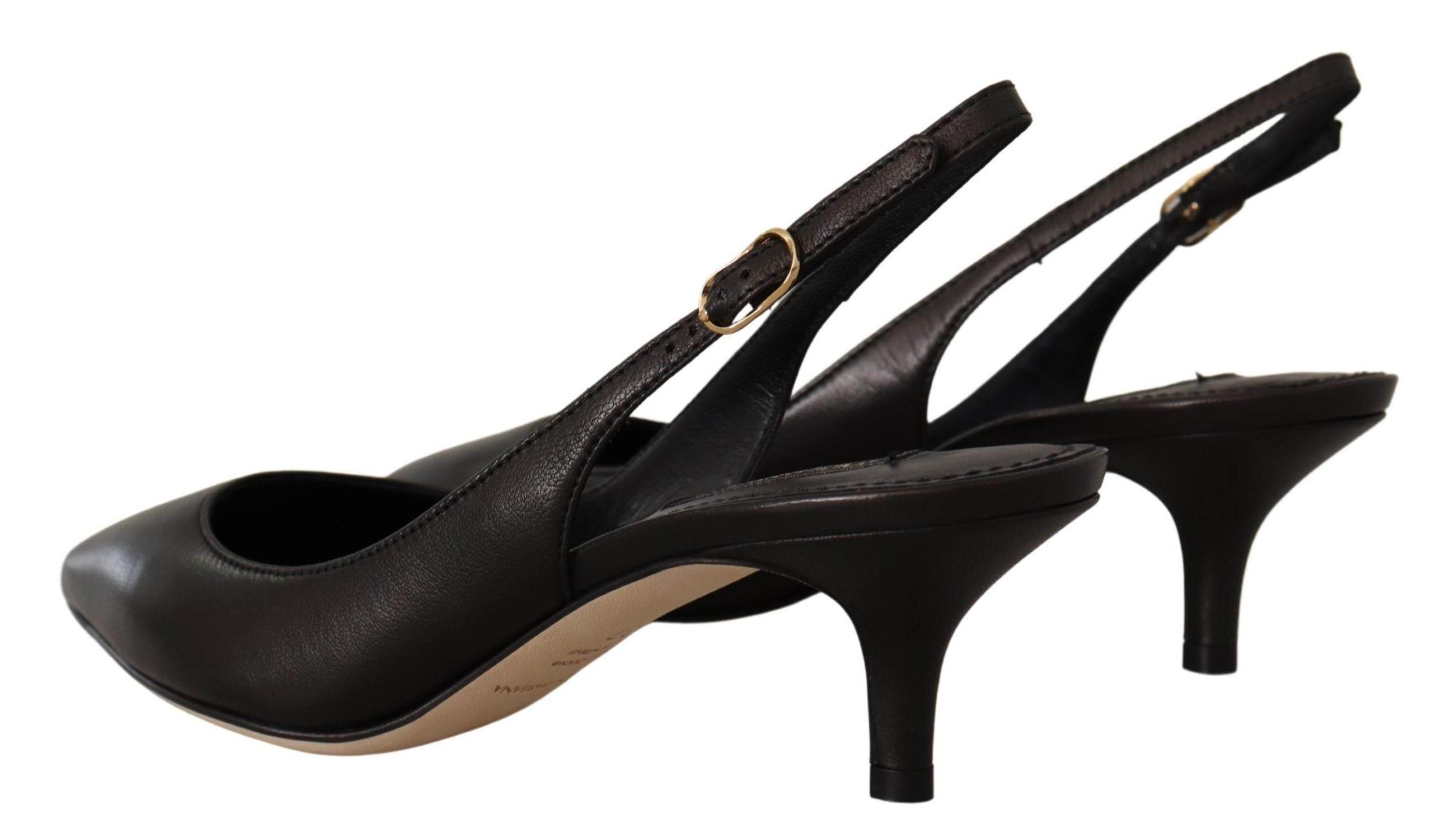 Dolce & Gabbana Elegant Black Leather Slingbacks Heels - Hilstor
