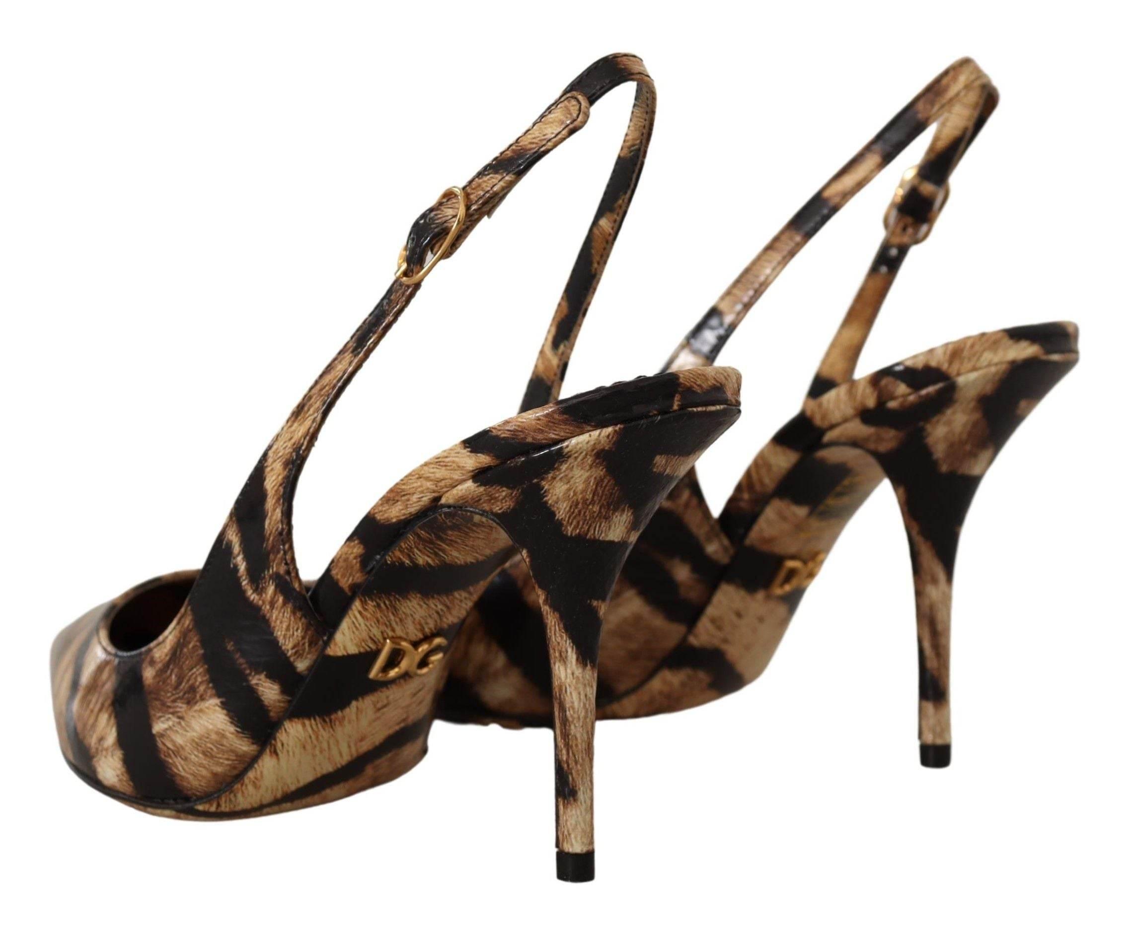Dolce & Gabbana Tiger Pattern Slingback Heels Pumps - Hilstor