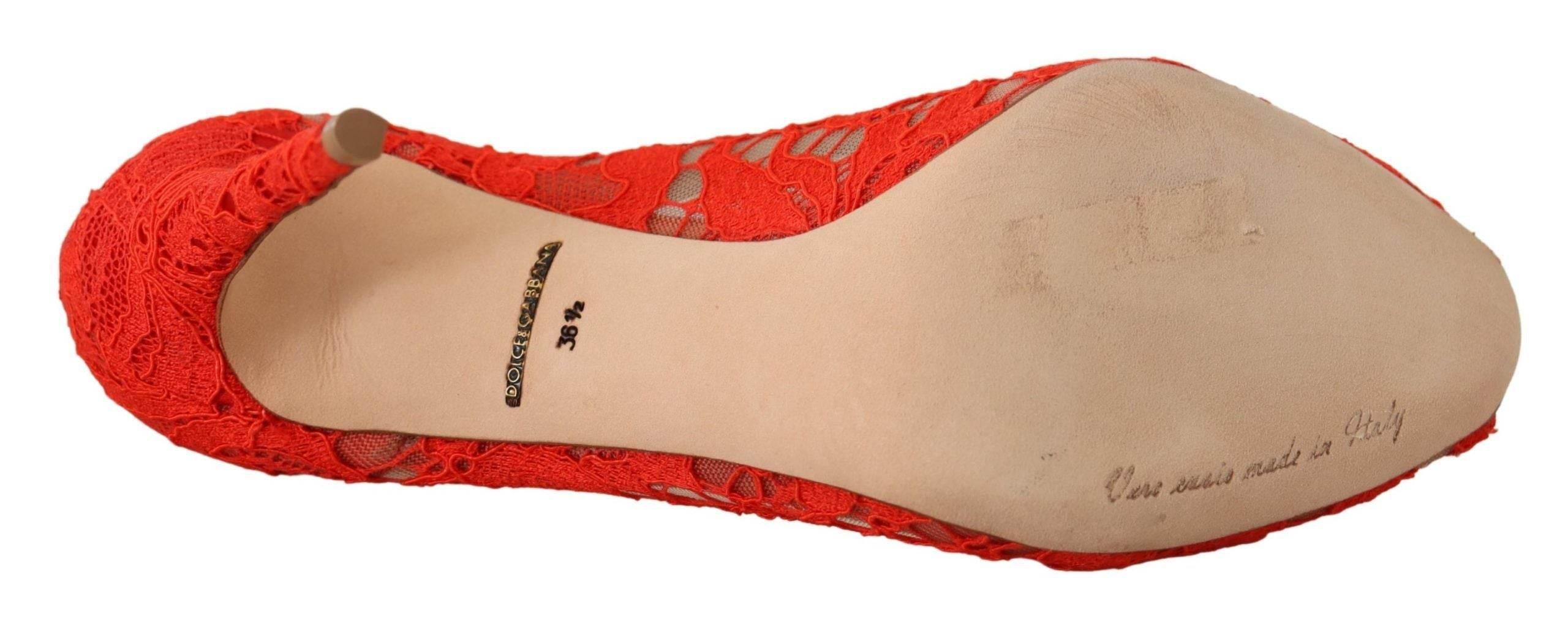Dolce & Gabbana Red Crystal Taormina Lace Heels Pumps - Hilstor