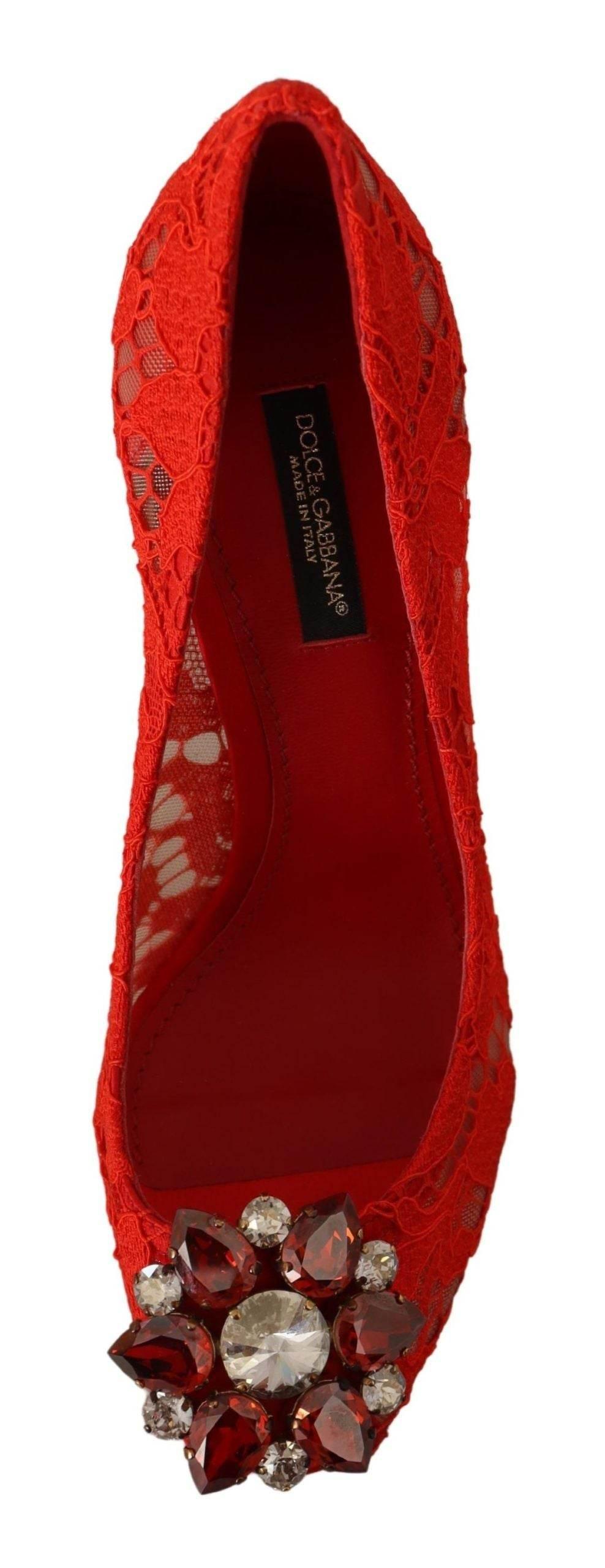 Dolce & Gabbana Red Crystal Taormina Lace Heels Pumps - Hilstor