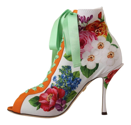 Dolce & Gabbana Floral Open Toe Jersey Heels - Hilstor