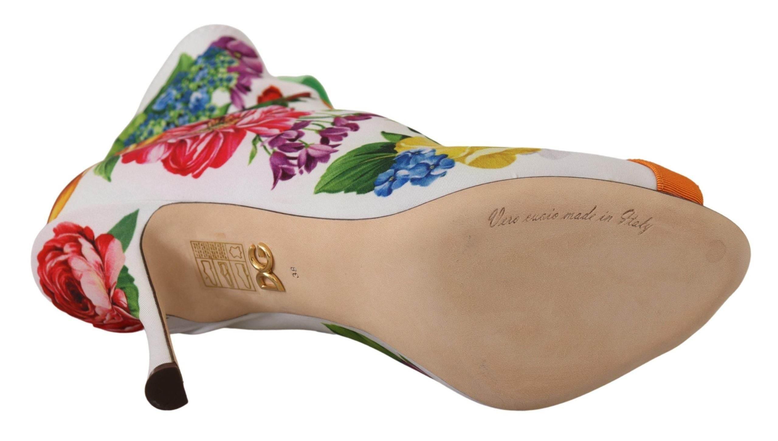 Dolce & Gabbana Floral Open Toe Jersey Heels - Hilstor