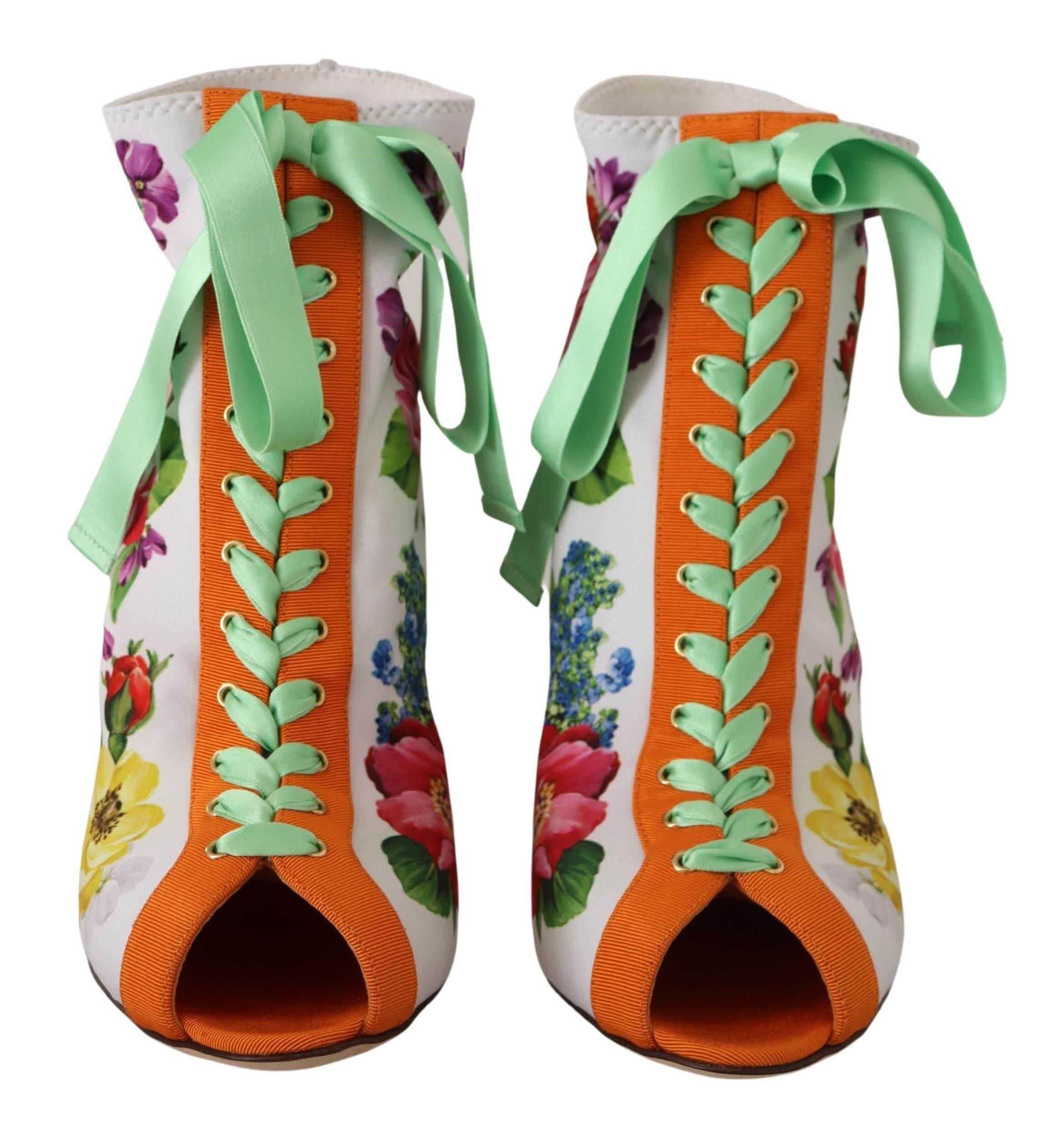 Dolce & Gabbana Floral Open Toe Jersey Heels - Hilstor