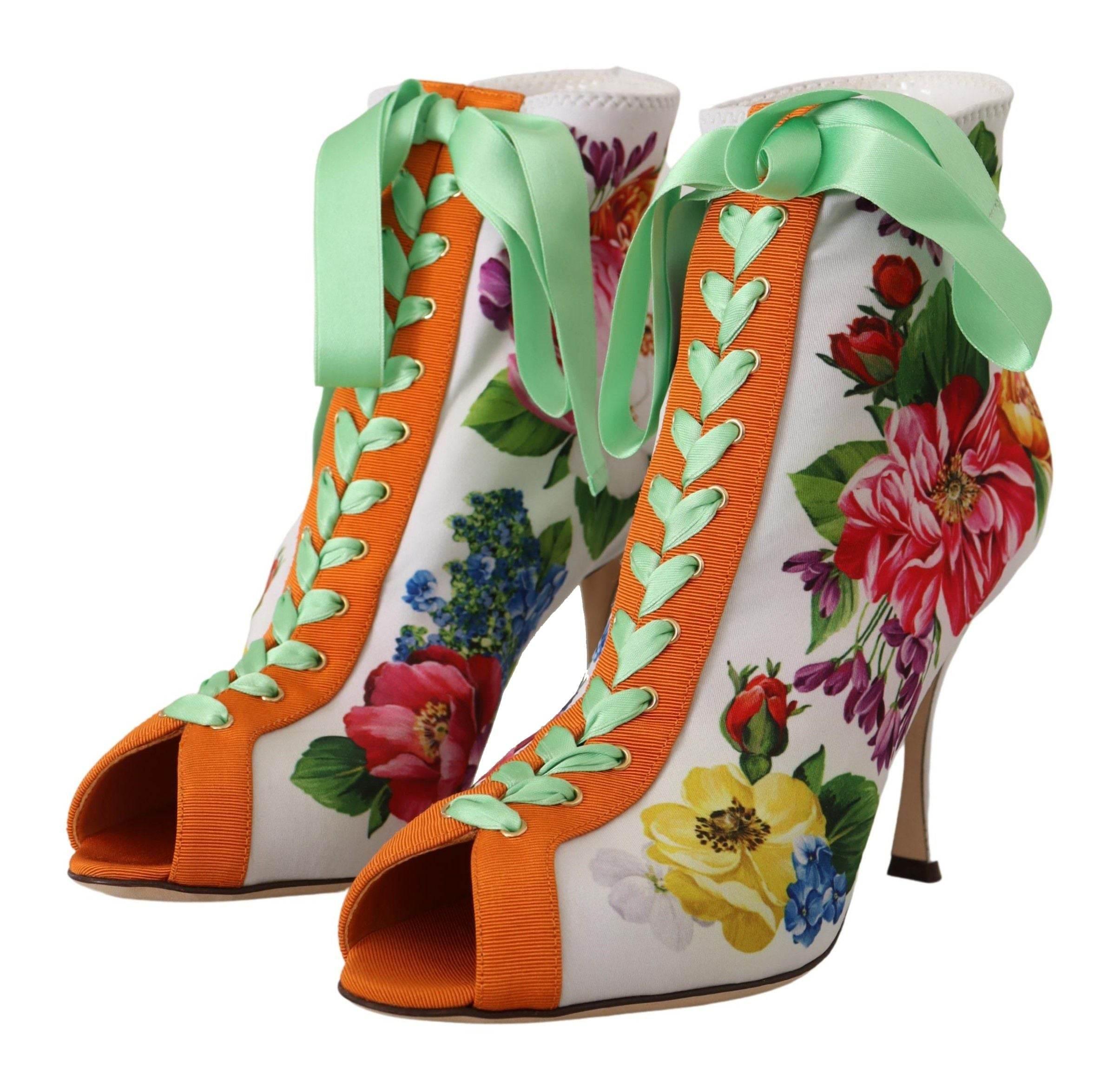 Dolce & Gabbana Floral Open Toe Jersey Heels - Hilstor