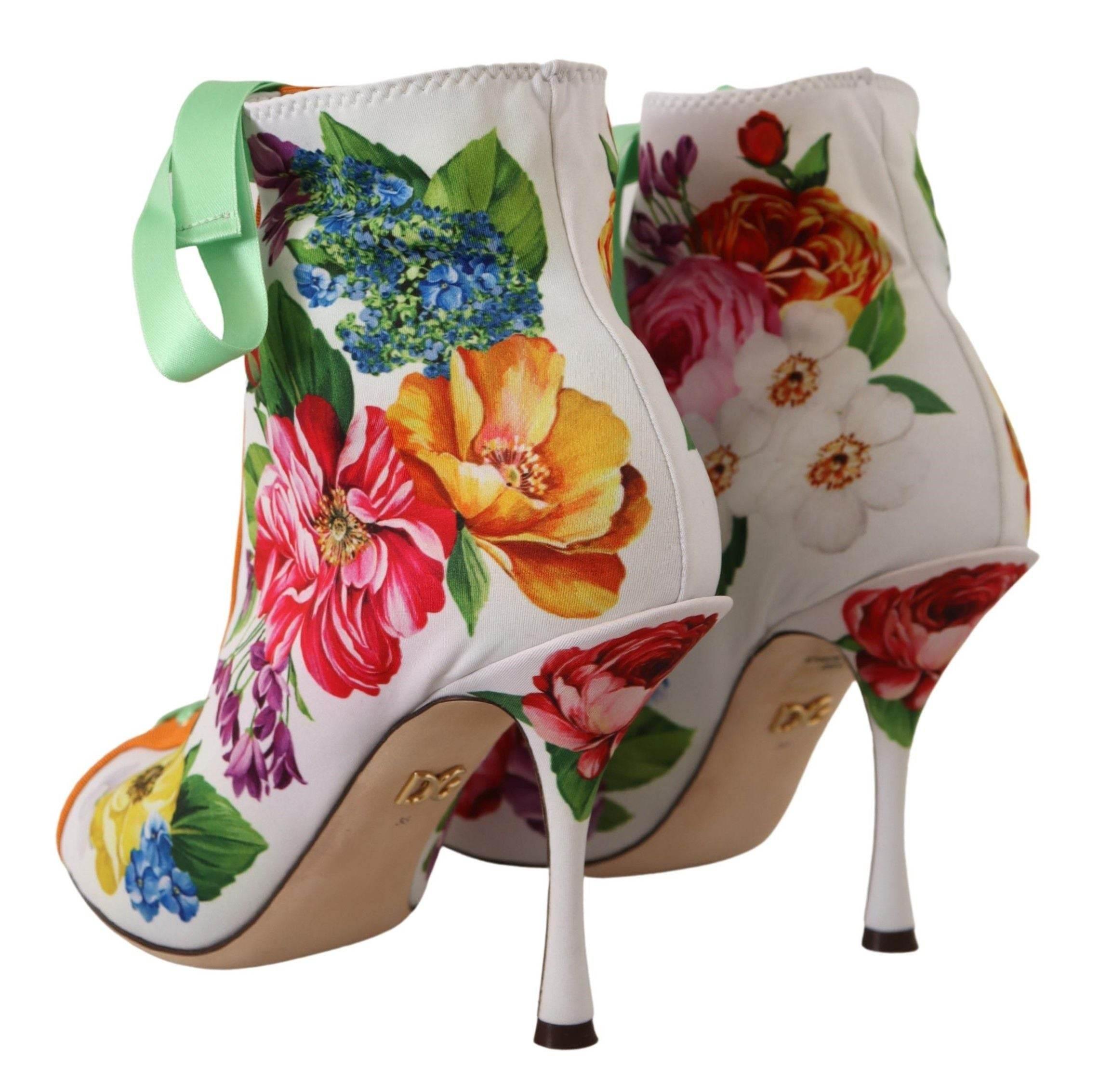 Dolce & Gabbana Floral Open Toe Jersey Heels - Hilstor