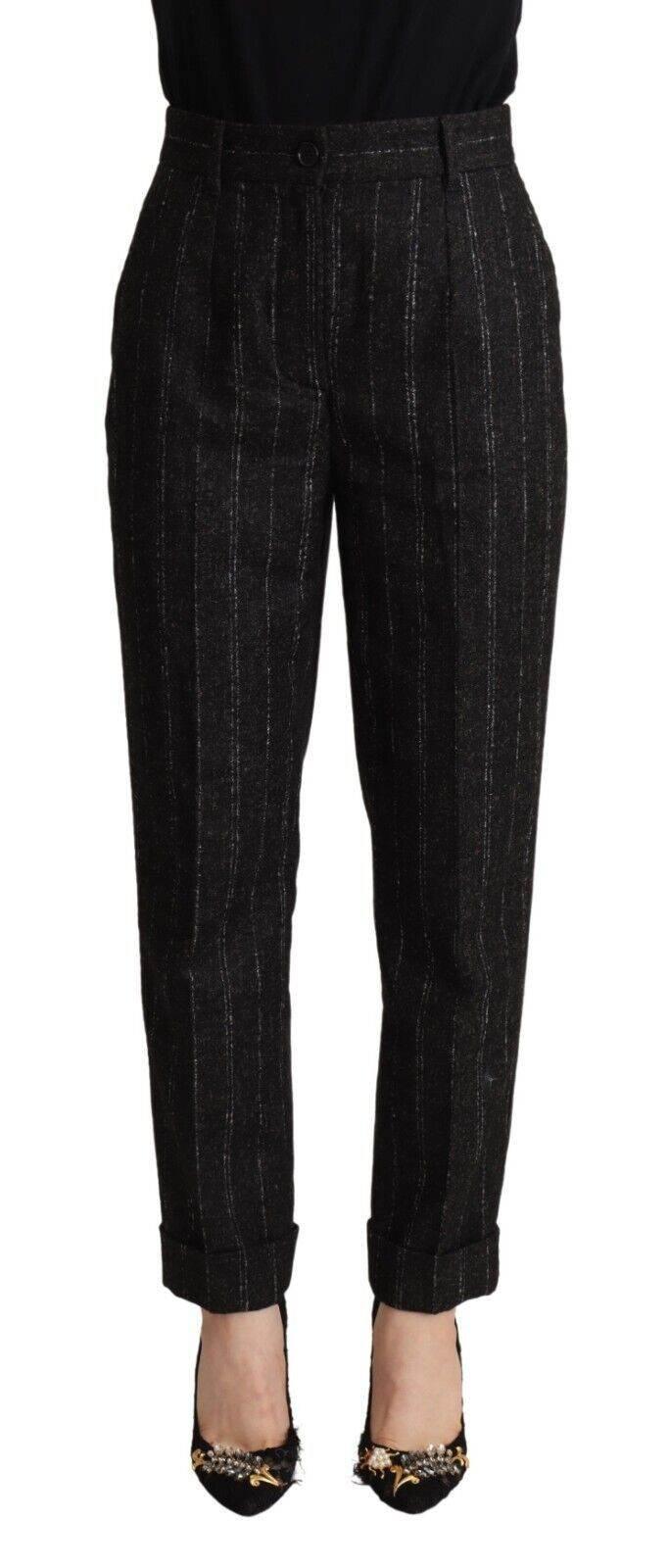 Dolce & Gabbana Black Striped High Waist Tapered Pants - Hilstor