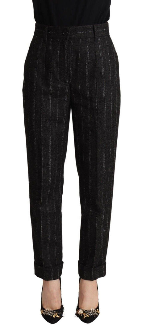 Dolce & Gabbana Black Striped High Waist Tapered Pants - Hilstor