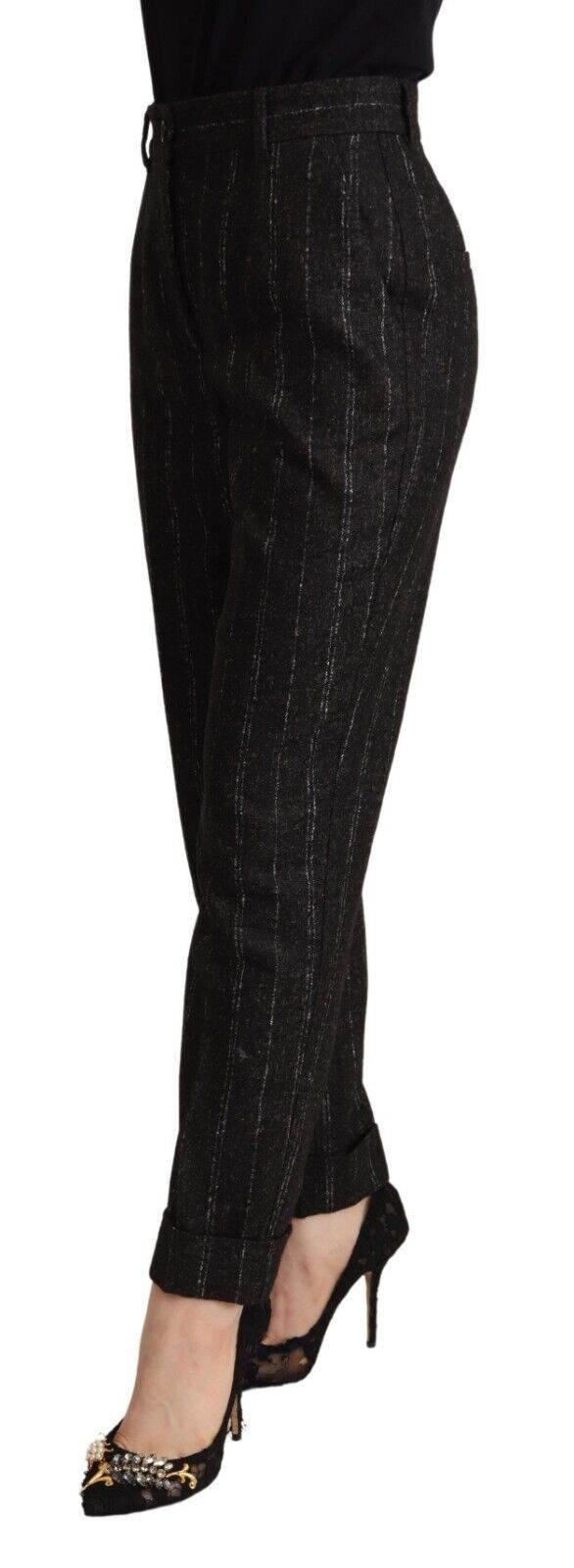 Dolce & Gabbana Black Striped High Waist Tapered Pants - Hilstor