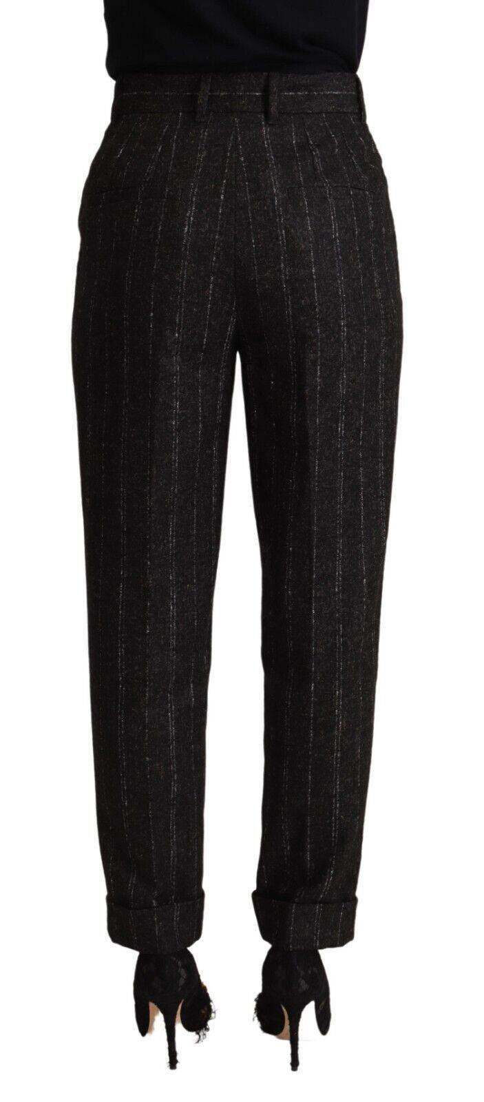 Dolce & Gabbana Black Striped High Waist Tapered Pants - Hilstor