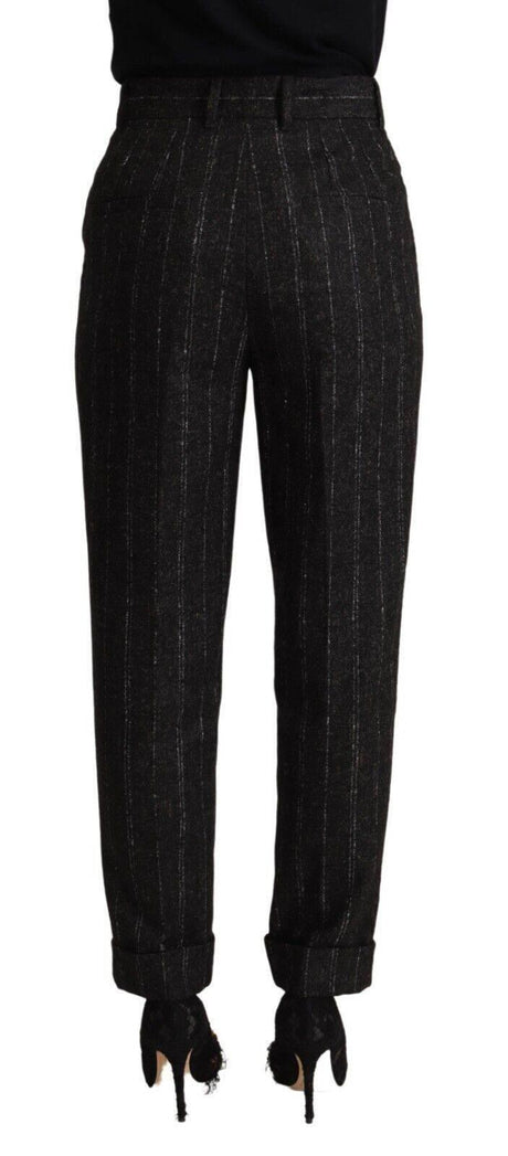 Dolce & Gabbana Black Striped High Waist Tapered Pants - Hilstor