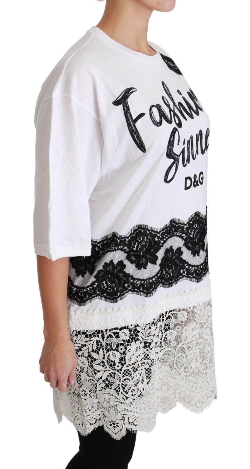 Dolce & Gabbana White Fashion Sinner Cotton Lace T-shirt Top - Hilstor