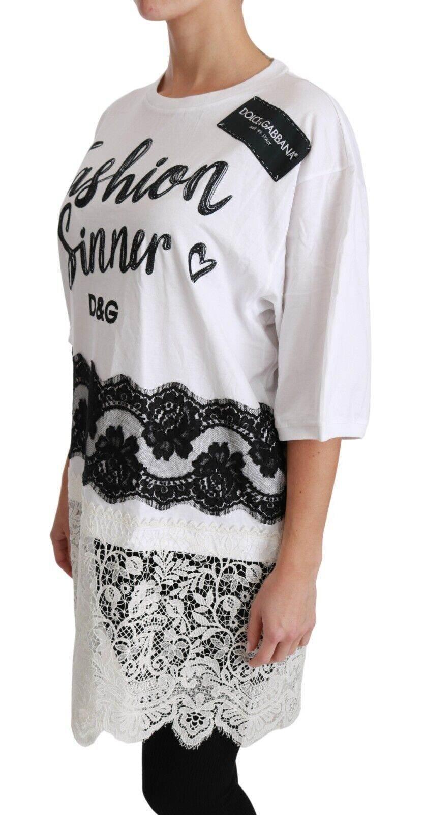 Dolce & Gabbana White Fashion Sinner Cotton Lace T-shirt Top - Hilstor