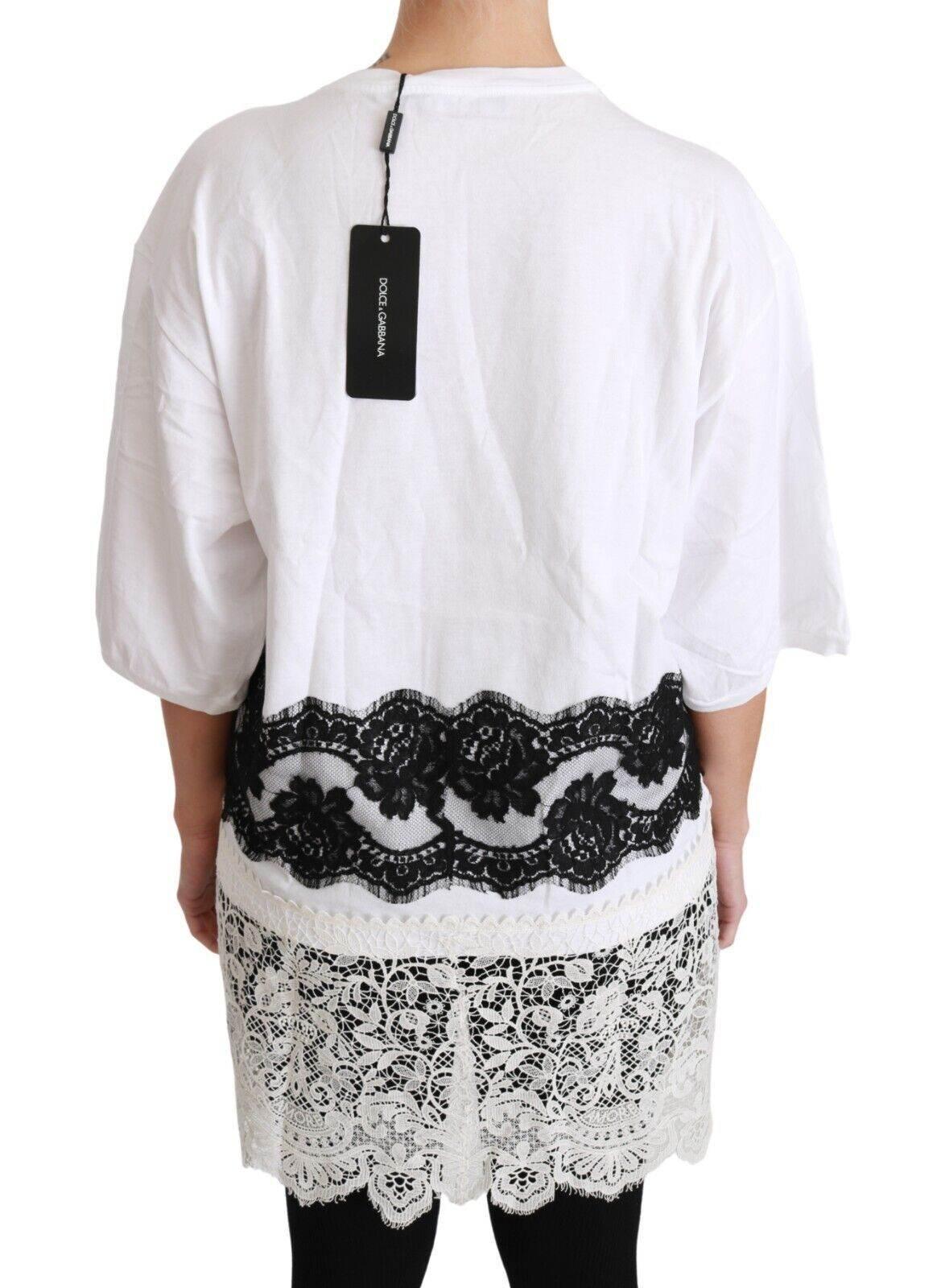 Dolce & Gabbana White Fashion Sinner Cotton Lace T-shirt Top - Hilstor