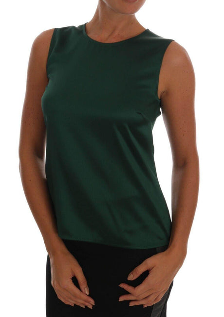 Dolce & Gabbana Dark Green Silk Sleeveless Round Neck Tank Top - Hilstor