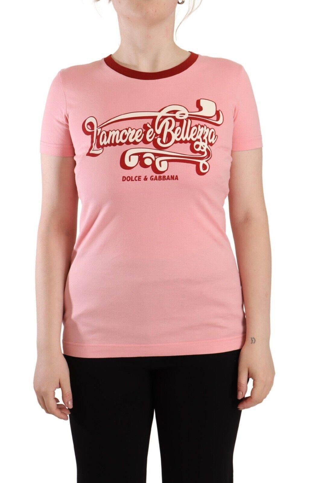 Dolce & Gabbana Chic Pink Logo Crew Neck Tee - Hilstor