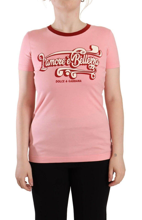 Dolce & Gabbana Chic Pink Logo Crew Neck Tee - Hilstor