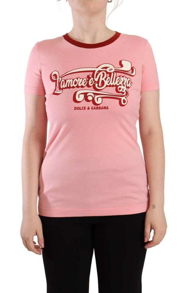 Dolce & Gabbana Chic Pink Logo Crew Neck Tee - Hilstor