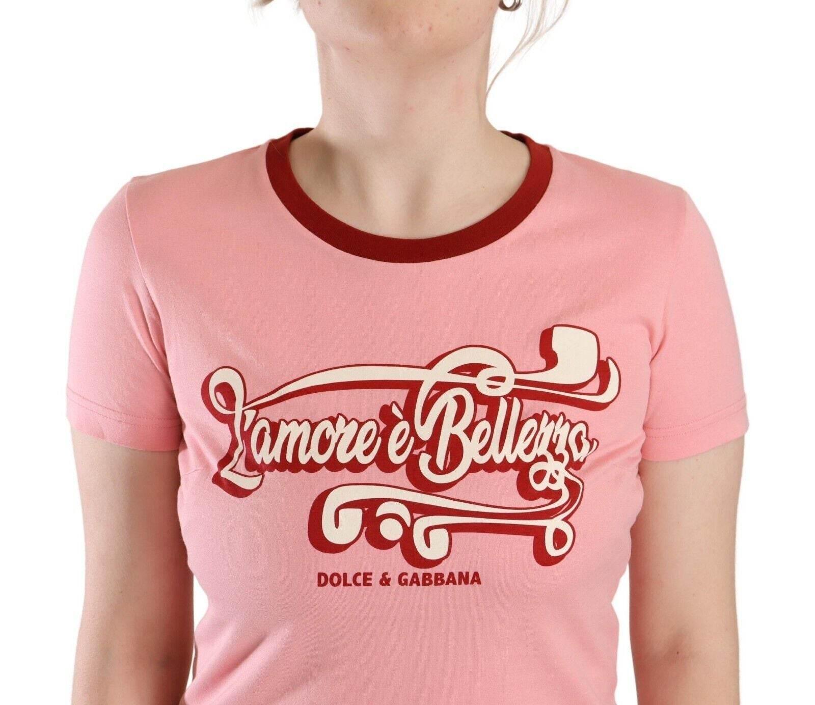Dolce & Gabbana Chic Pink Logo Crew Neck Tee - Hilstor