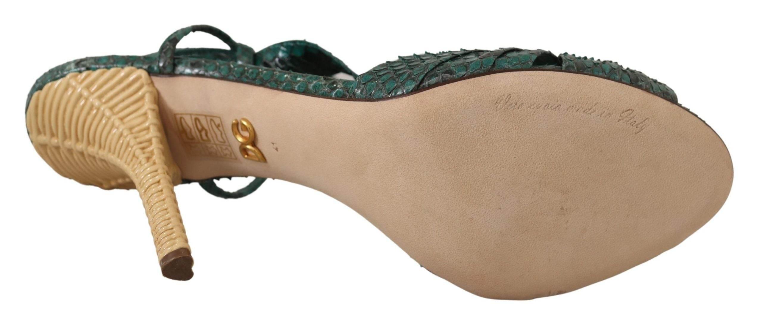 Dolce & Gabbana Elegant Green Python Strappy Heels - Hilstor